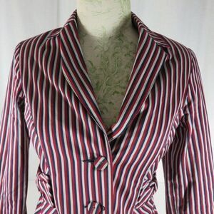Ben Sherman S Fitted Peplum Blazer Navy Blue Red White Stripe Lined USA